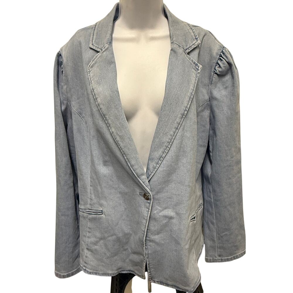 Ophelia Roe Anthropologie Womens 1X denim jacket blazer Blue preppy button